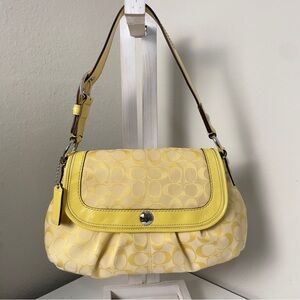 Coach Pleated Signature Jacquard Yellow Shoulder Bag EUC
